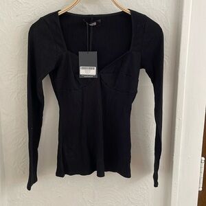 Reformation Black Ribbed Long Sleeve Top